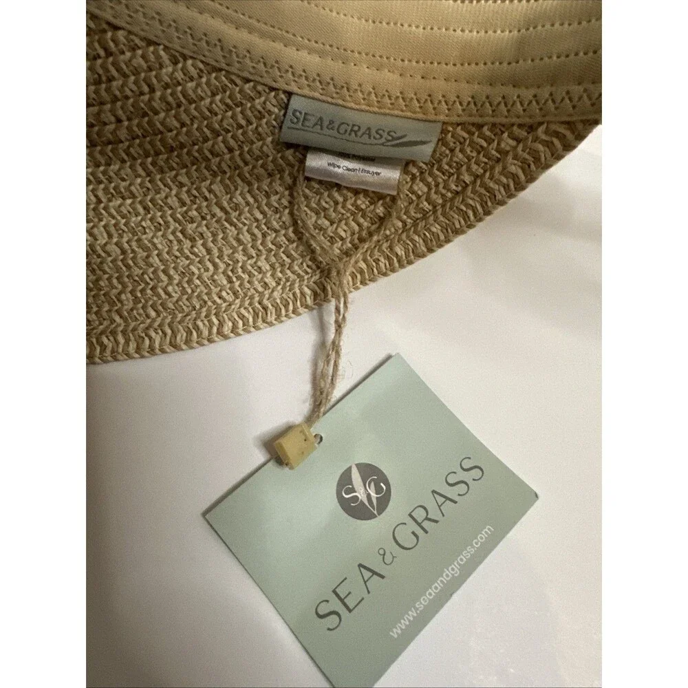 NWT Sea & Grass Women's Paper Straw Hat Visor Blue Ribbon Tie Closure NEW